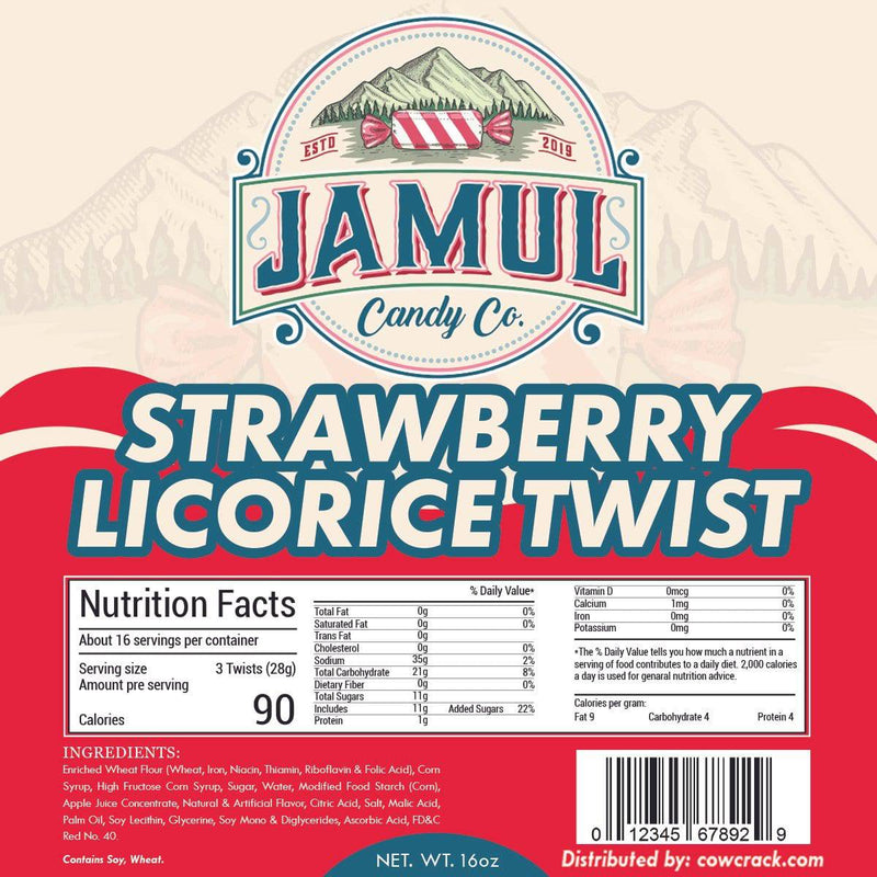 Jamul Candy Co. Strawberry Licorice 16 OZ - Cow Crack