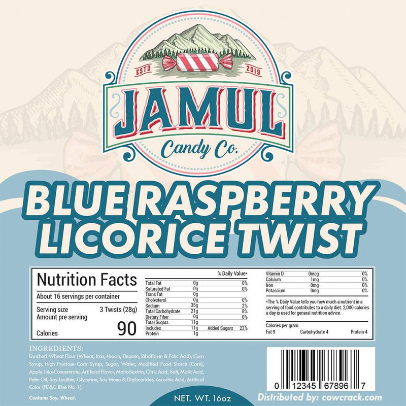 Jamul Candy Co. Blue Raspberry Licorice 16 OZ - Cow Crack