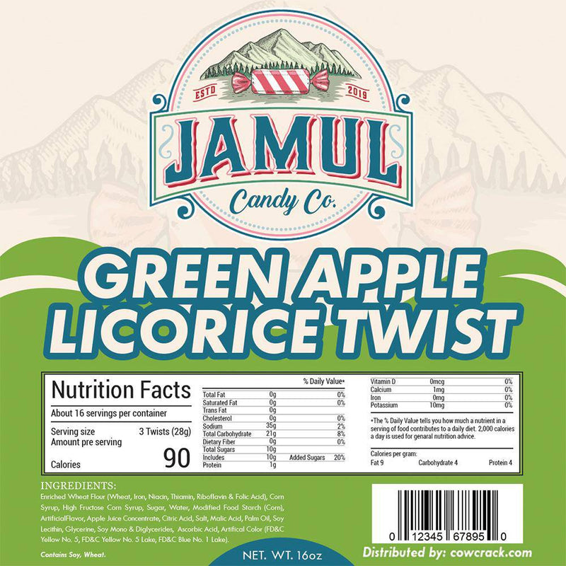 Jamul Candy Co. Green Apple Licorice 16 OZ - Cow Crack